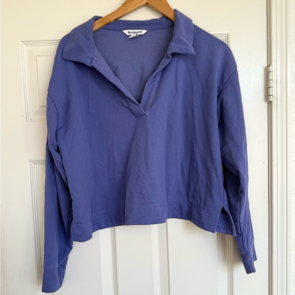 Athleta Retroterry Polo Sweatshirt Purple Lavendar Long Sleeve Collar Size M - Picture 3 of 9